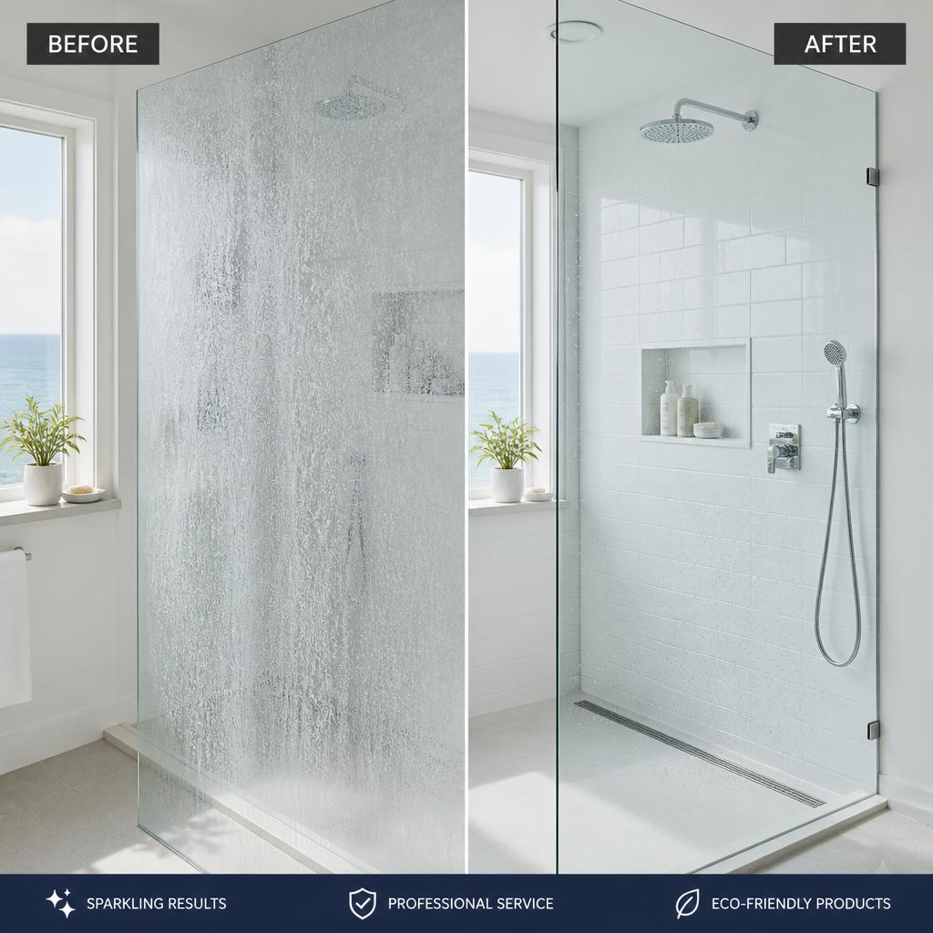 Shower Screen glass restoration before and after